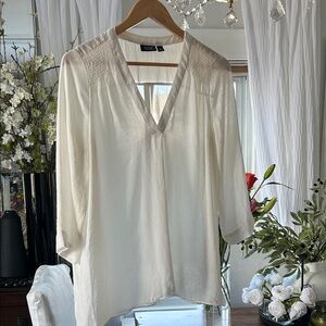 a.n.a Cream V-Neck Blouse